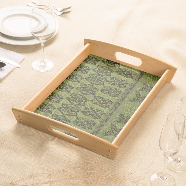 Haena Beach Hawaiian Primitive Tapa Serving Tray (Front)