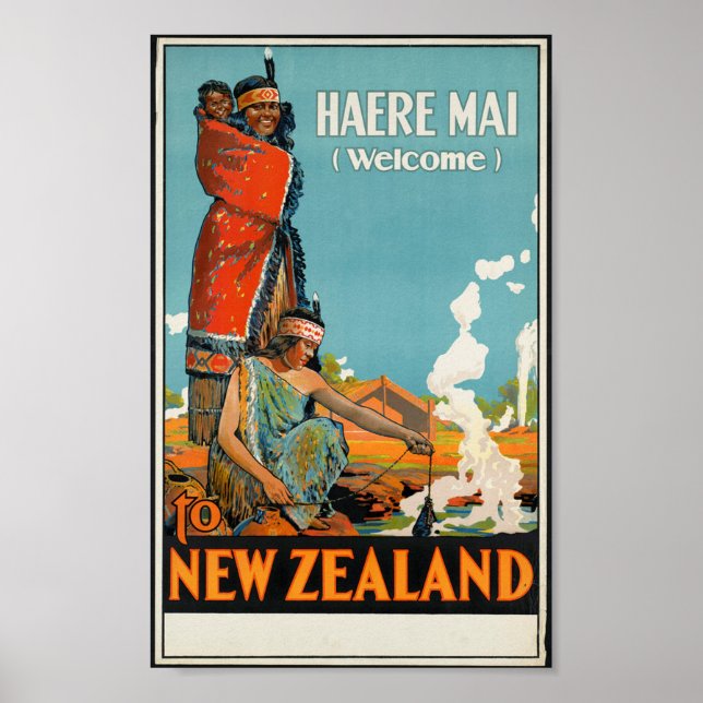'Haere Mai (Welcome) to New Zealand' Travel Poster (Front)