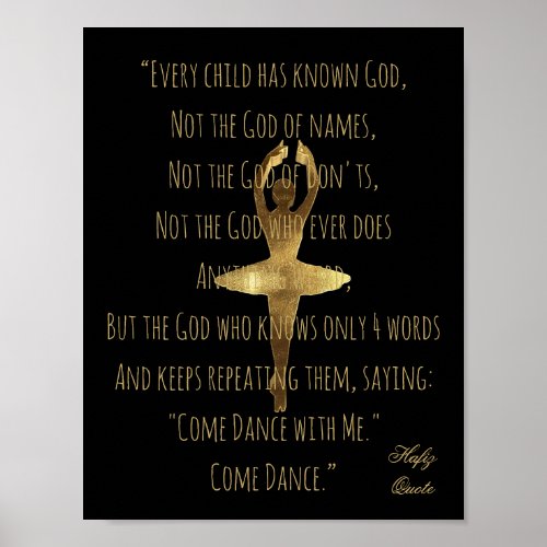 Hafiz Quote about Dancing Faux Gold Ballet Dancer Poster