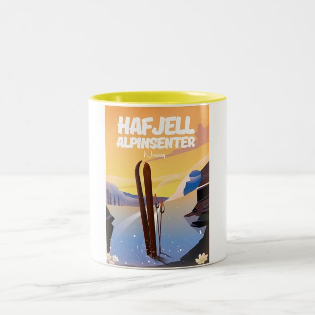 hafjell alpinsenter  Norway beautiful ski poster. Two-Tone Coffee Mug (Center)