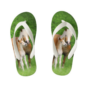 Haflinger Horse Cute Baby Foal Kiss Mum Pony Kids Kid's Flip Flops
