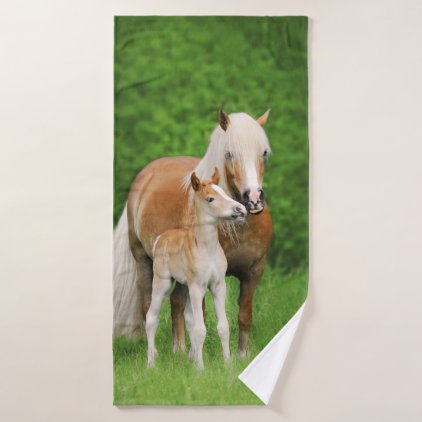 Haflinger Horse Cute Baby Foal Kiss Mum Pony Photo Bath Towel Set