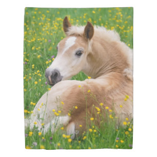 Haflinger Horse Cute Foal Flowerbed Photo Bedding Duvet Cover
