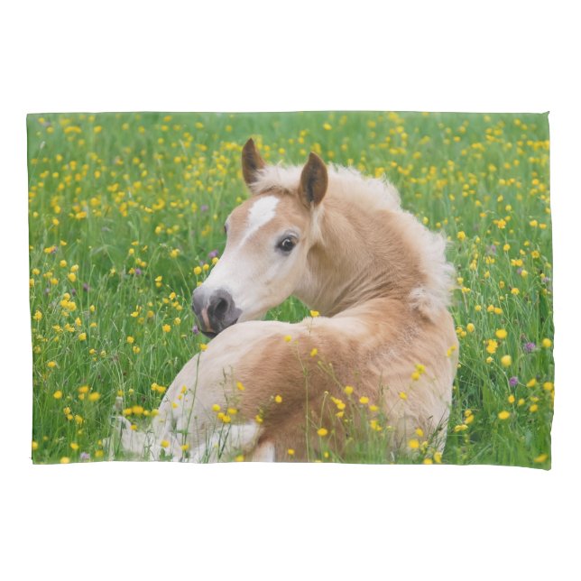 Haflinger Horse Cute Foal Flowerbed Pillow-Cover Pillow Case (Front)