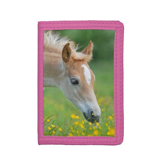 Haflinger Horse Cute Foal Flowers Portrait - Trifold Wallet (Front Vertical)
