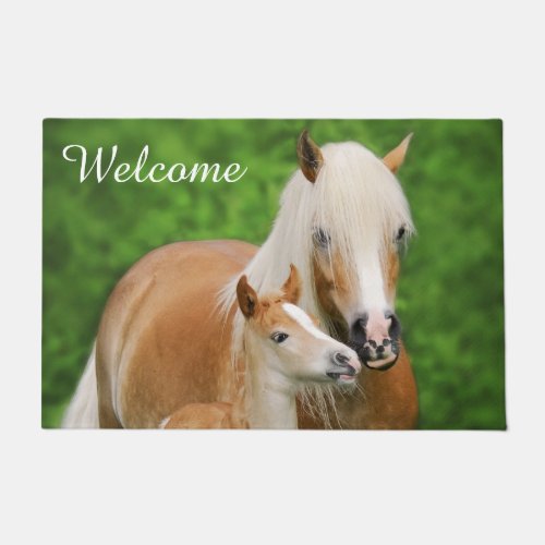 Haflinger Horse Cute Foal Kiss Mum Photo _ Welcome Doormat