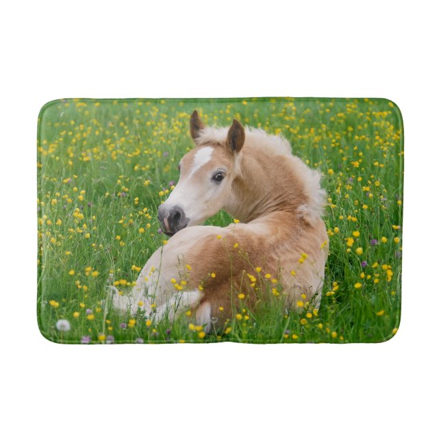 Haflinger Horse Cute Foal Resting Flowerbed - soft Bathroom Mat (Front)
