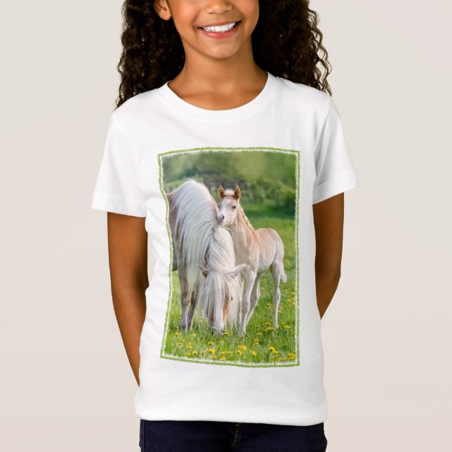 Haflinger Horses Cute Baby Foal With Mum Photo - T-Shirt (Front)