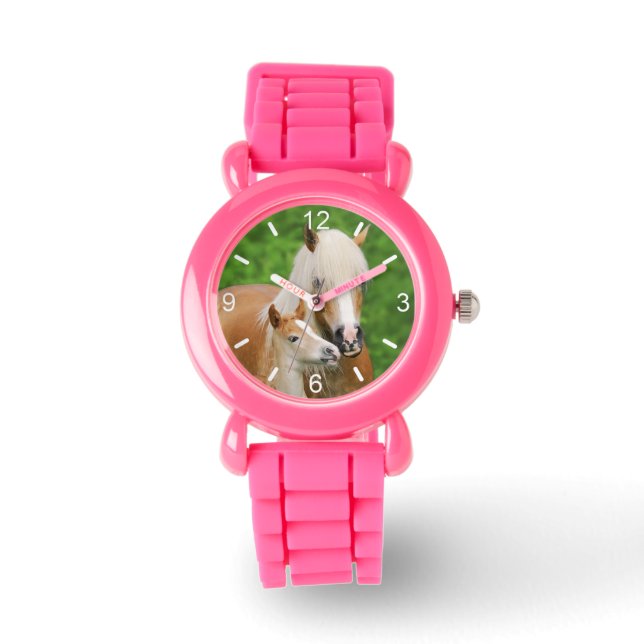 Haflinger Horses Cute Foal Kiss Mum / dial-plate Watch (Front)
