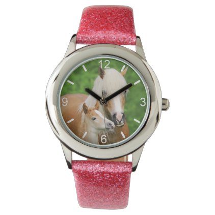 Haflinger Horses Cute Foal Kiss Mum / dial-plate Wristwatch