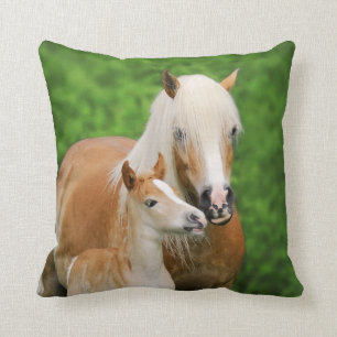 Haflinger Horses Cute Foal Kiss Mum Photo - Throw Pillow