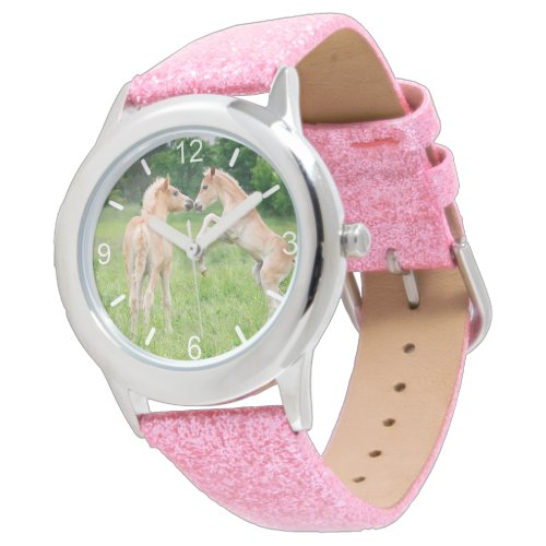 Haflinger Horses Cute Foals Funny Photo dial-plate Watch