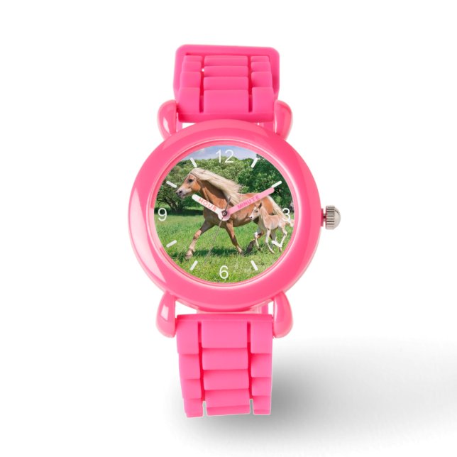 Haflinger Horses Cute Foals Run Funny - dial-plate Watch (Front)