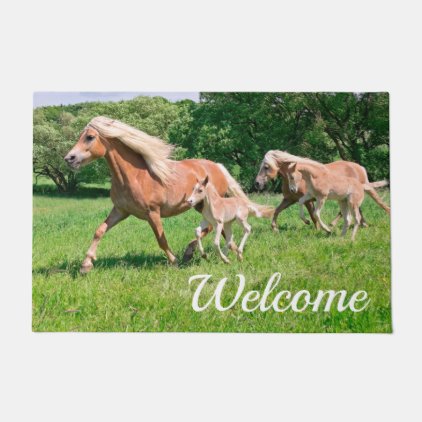 Haflinger Horses Cute Foals Run Funny - Welcome // Doormat