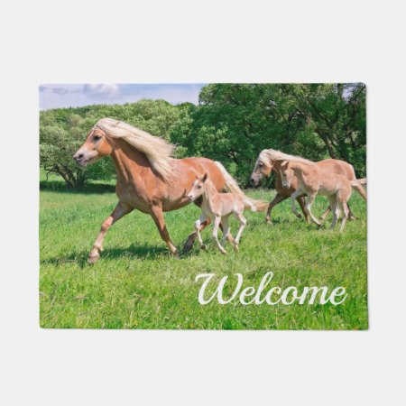 Haflinger Horses Cute Foals Running Funny Photo - Doormat