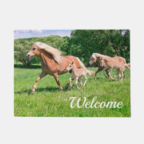 Haflinger Horses Cute Foals Running Funny Photo _ Doormat
