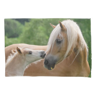 Haflinger Horses Foal and Mare Cuddle Pillow-Cover Pillowcase
