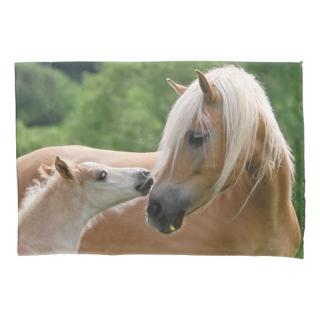 Haflinger Horses Foal and Mare Cuddle Pillow-Cover Pillowcase