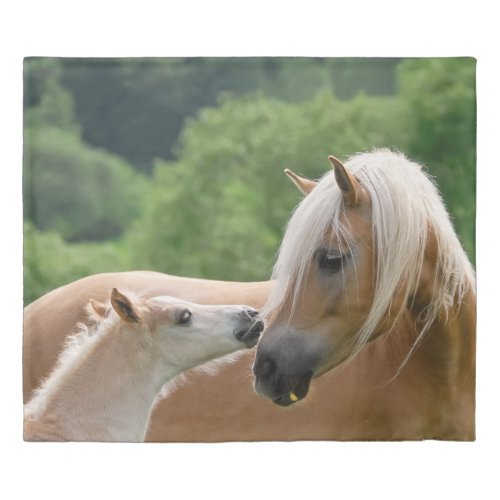 Haflinger Horses Foal and Mare Cuddling Bedding Duvet Cover