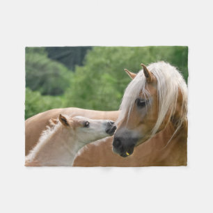 Haflinger Horses Foal and Mare cuddling, comfy Fleece Blanket