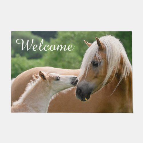 Haflinger Horses Foal and Mom Kiss Photo _ Welcome Doormat
