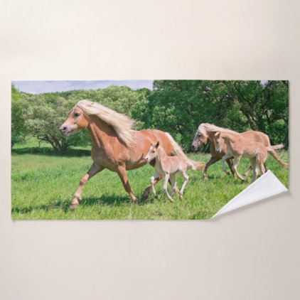 Haflinger Horses with Cute Foals Run Funny Photo Bath Towel Set