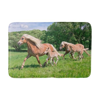 Haflinger Horses with Cute Foals Run Funny Photo , Bathroom Mat