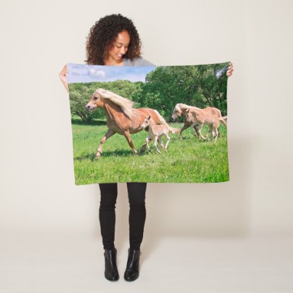 Haflinger Horses with Cute Foals Run Funny Photo / Fleece Blanket