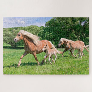 Haflinger Horses with Cute Foals Run Funny Photo * Jigsaw Puzzle