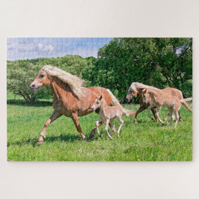 Haflinger Horses with Cute Foals Run Funny Photo * Jigsaw Puzzle (Horizontal)