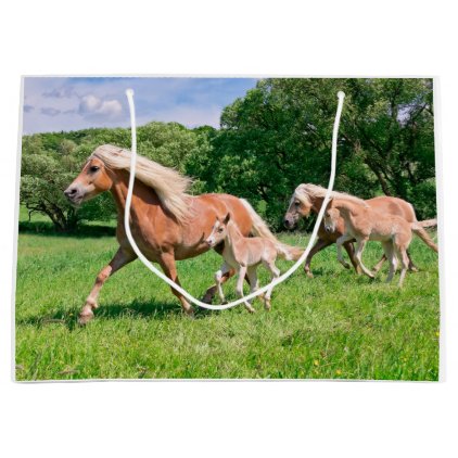 Haflinger Horses with Cute Foals Run Funny Photo . Large Gift Bag