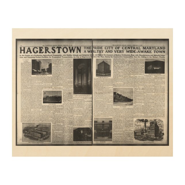 Hagerstown Featured in Washington Herald 1912 Wood Wall Art (Front)