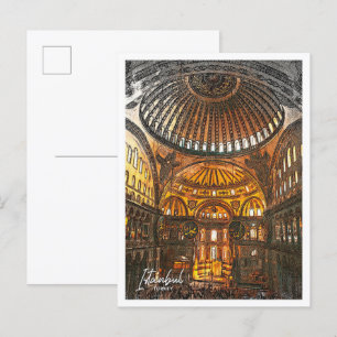Hagia Sophia Istanbul Turkey Color Sketch Postcard