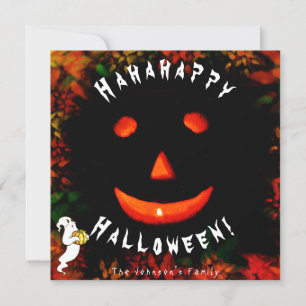 Hahahappy Halloween Pumpkin Face Vibrant Leaves Holiday Card