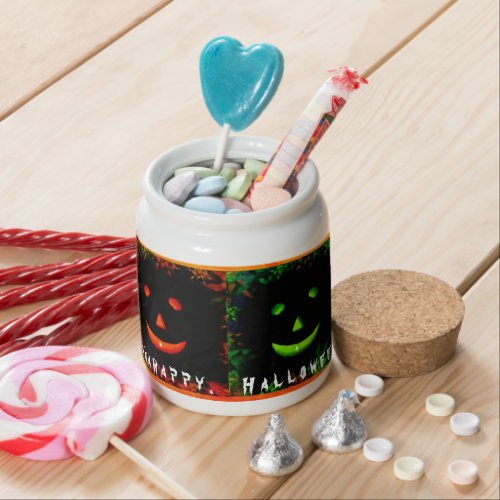 Hahahappy Halloween Spooky Face Vibrant Fall Color Candy Jar