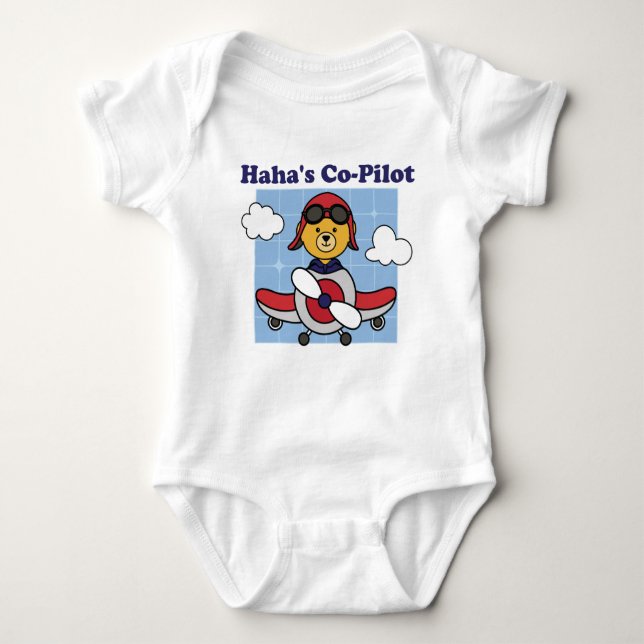 Haha's Co-Pilot - Cute Airplane Baby Bodysuit (Front)