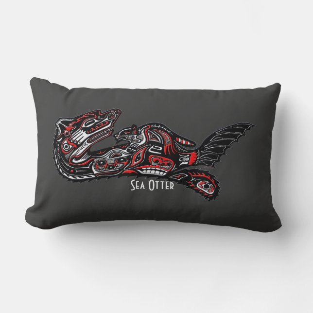 Haida Art-style Sea Otter Wildlife Throw Pillow (Front)
