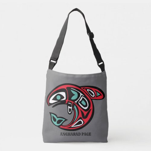 Haida Eagle and Orca Custom Text Reversible   Crossbody Bag