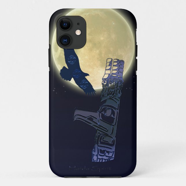 Haida Eagle, Full Moon & Totem Pole Native Art Case-Mate iPhone Case (Back)