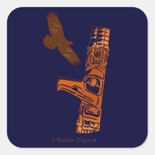 Haida Eagle  Totem Pole Square Sticker