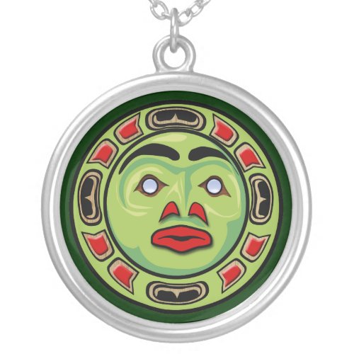 Haida Native American Indian Moon Mask Silver Plated Necklace