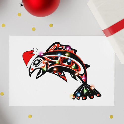 Haida Salmon Spirit Animal With Christmas Lights Card