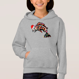 Haida Salmon Spirit Animal With Christmas Lights Hoodie