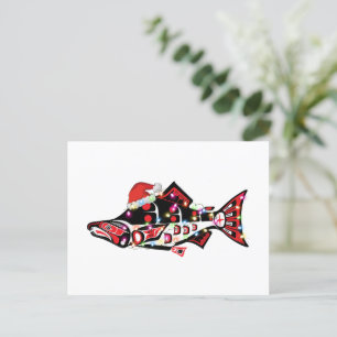 Haida Salmon Spirit Animal With Christmas Lights Postcard