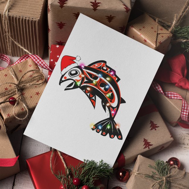 Haida Salmon Spirit Animal With Christmas Lights Postcard (Creator Uploaded)