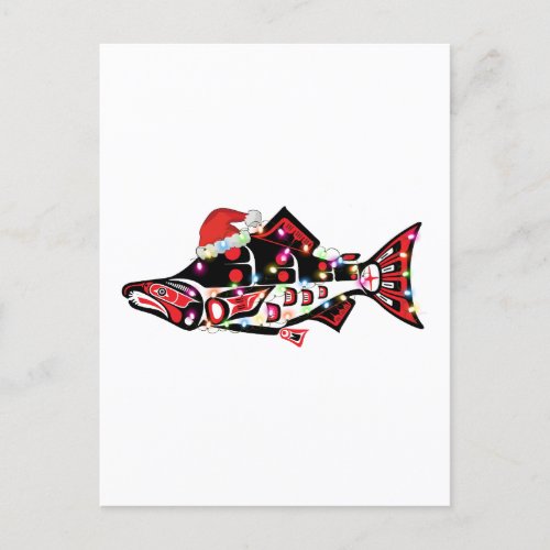 Haida Salmon Spirit Animal With Christmas Lights Postcard
