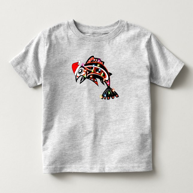 Haida Salmon Spirit Animal With Christmas Lights Toddler T-shirt (Front)