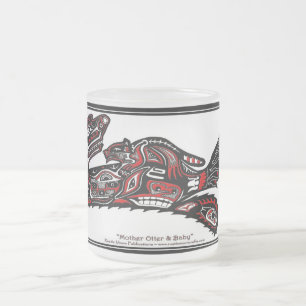 "HAIDA SPIRIT MUG" Native American-style Otter Art Frosted Glass Coffee Mug