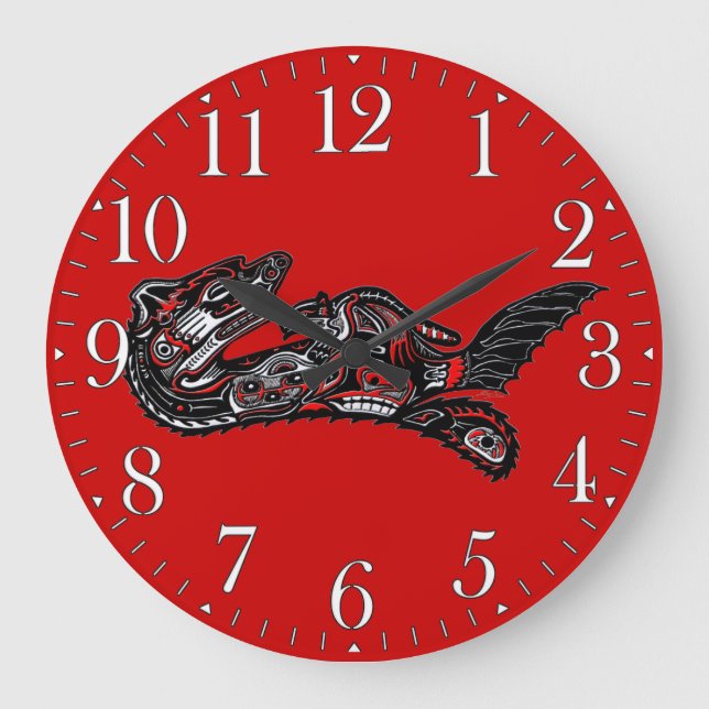Haida-style Mother Otter and Baby Otter Native Art Large Clock (Front)