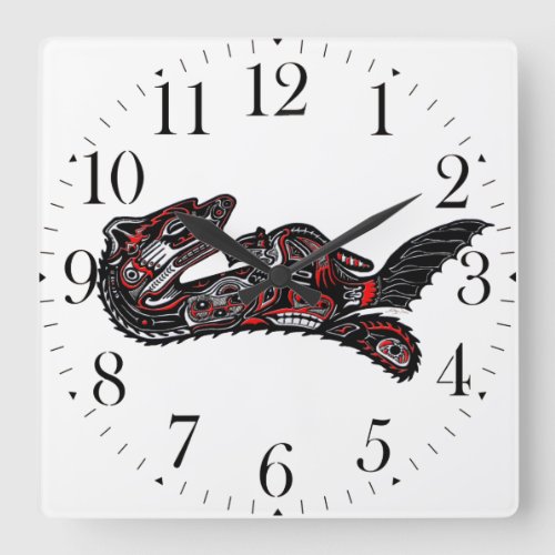 Haida_style Mother Otter and Baby Otter Native Art Square Wall Clock